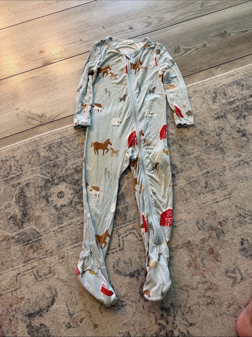 Angel Dear Light Blue Farm Animal Footed Pajamas